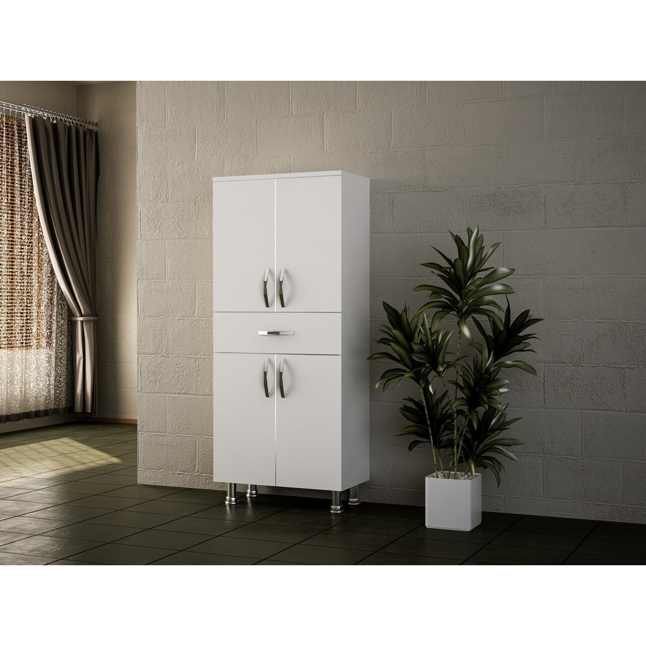 Dulap pentru baie, Wooden Art, Arizona 4 Kapak White, 59.4x140x31.5 cm - imagine 6